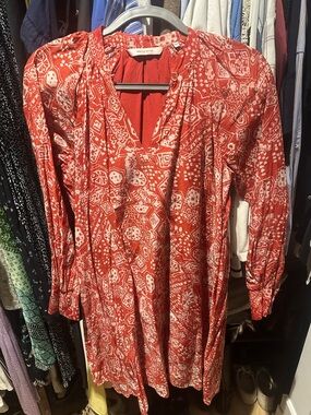 Rebecca Taylor Red and White Printed Long-Sleeve Dress